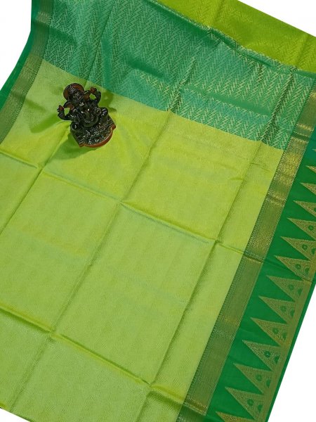 Deep green and Olive green kora silk saree with kuppatam border